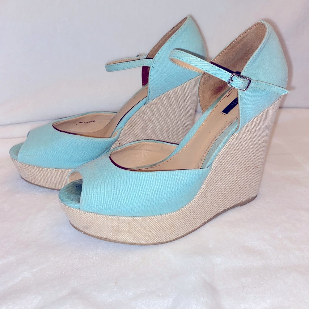 Seafoam Blue Platform Wedges with canvas heel